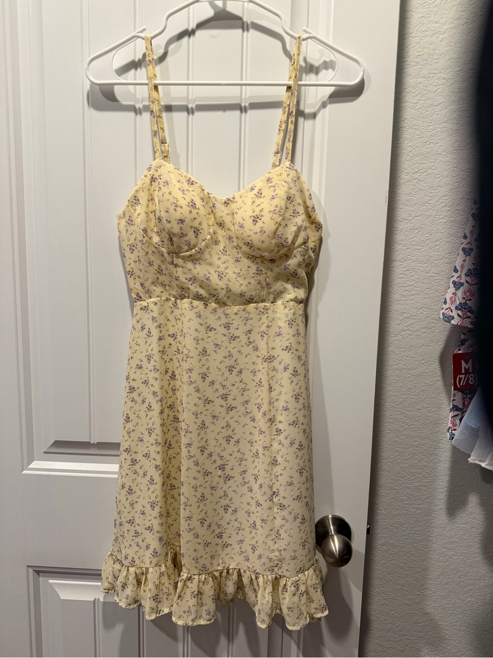 Yellow Floral Ruffle Hem Sundress - built in bras
